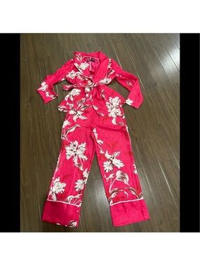 Zara Hot Pink Floral Wide-Leg Pantsuit